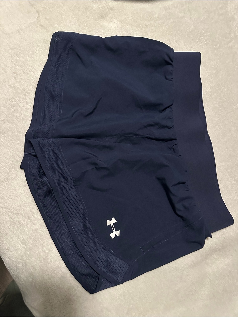 Under Armour Navy Blue Athletic Shorts with White Logo